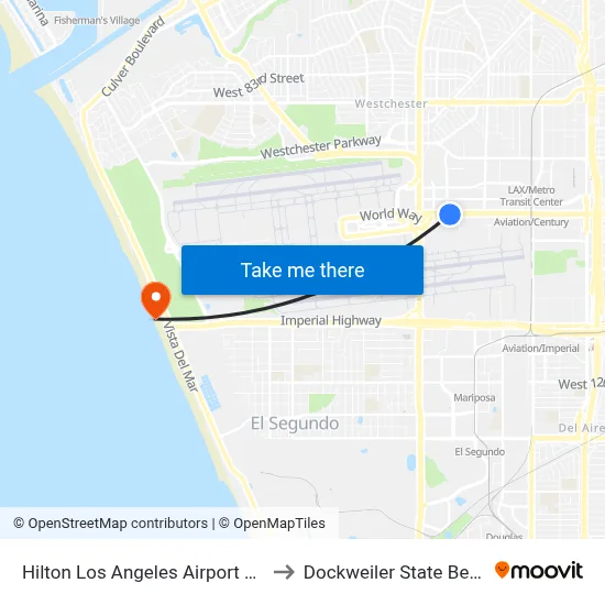 Hilton Los Angeles Airport Gym to Dockweiler State Beach map