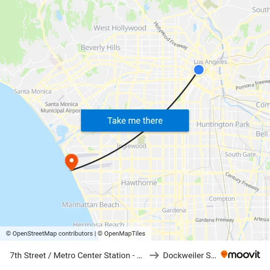 7th Street / Metro Center Station - Metro Red & Purple Lines to Dockweiler State Beach map