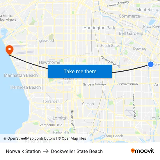 Norwalk Station to Dockweiler State Beach map