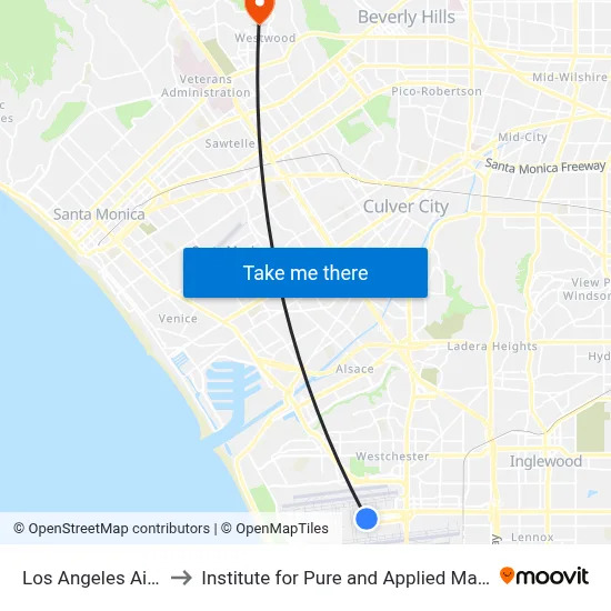 Los Angeles Airport LAX to Institute for Pure and Applied Mathematics (IPAM) map