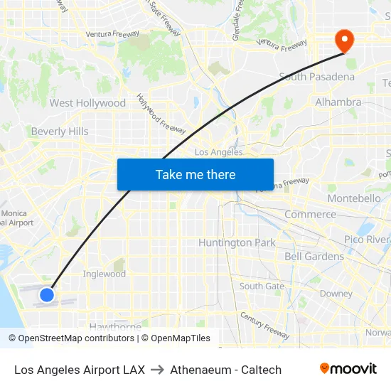 Los Angeles Airport LAX to Athenaeum - Caltech map