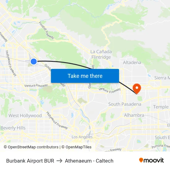 Burbank Airport BUR to Athenaeum - Caltech map