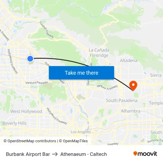 Burbank Airport Bar to Athenaeum - Caltech map