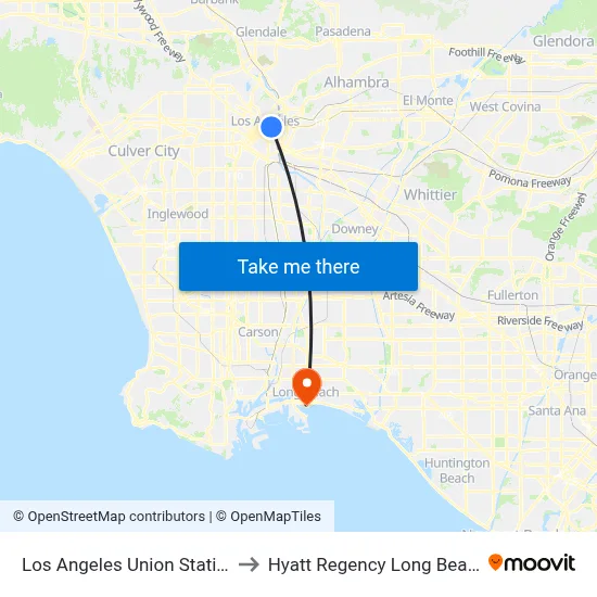 Los Angeles Union Station to Hyatt Regency Long Beach map