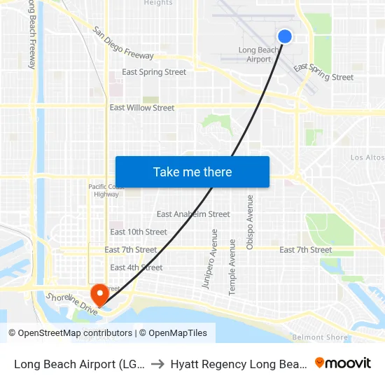 Long Beach Airport (LGB) to Hyatt Regency Long Beach map