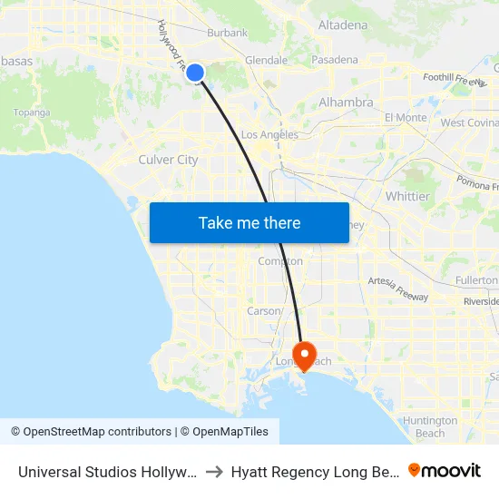 Universal Studios Hollywood to Hyatt Regency Long Beach map