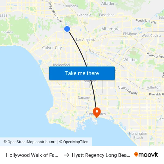 Hollywood Walk of Fame to Hyatt Regency Long Beach map
