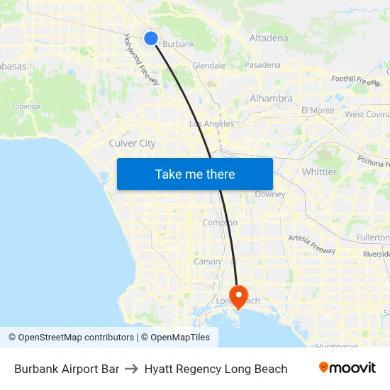 Burbank Airport Bar to Hyatt Regency Long Beach map