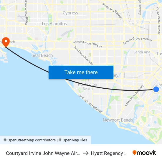 Courtyard Irvine John Wayne AirportOrange County to Hyatt Regency Long Beach map