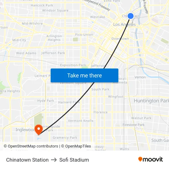 Chinatown Station to Sofi Stadium map