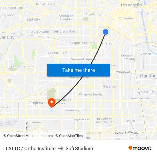 LATTC / Ortho Institute to Sofi Stadium map