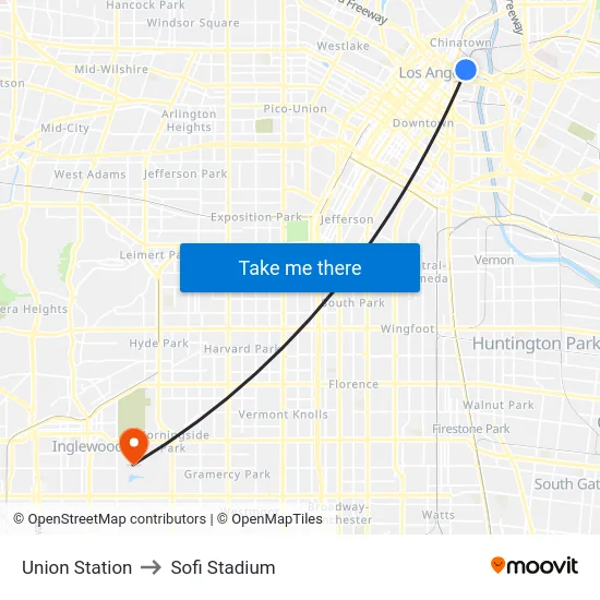 Union Station to Sofi Stadium map