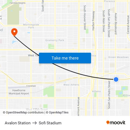 Avalon Station to Sofi Stadium map