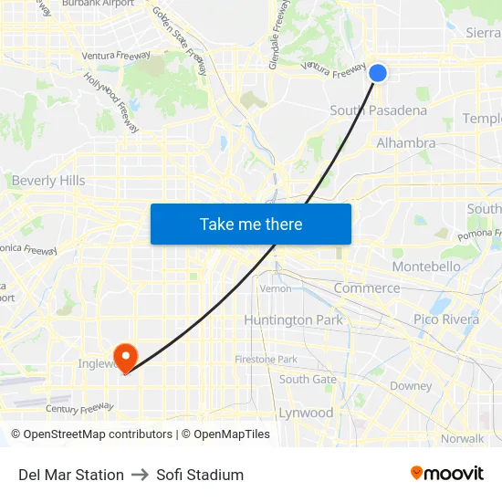 Del Mar Station to Sofi Stadium map