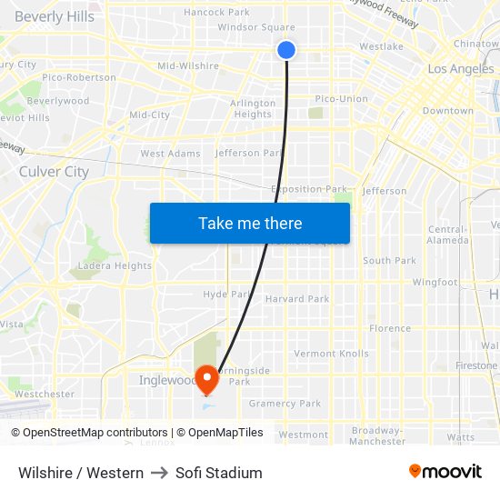 Wilshire / Western to Sofi Stadium map