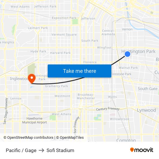 Pacific / Gage to Sofi Stadium map