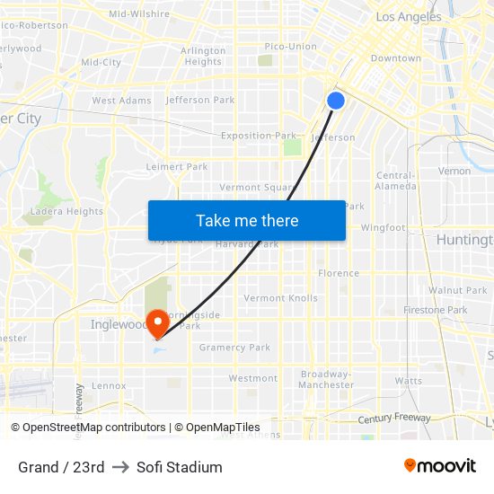 Grand / 23rd to Sofi Stadium map