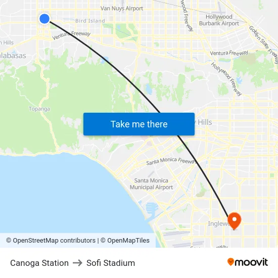 Canoga Station to Sofi Stadium map