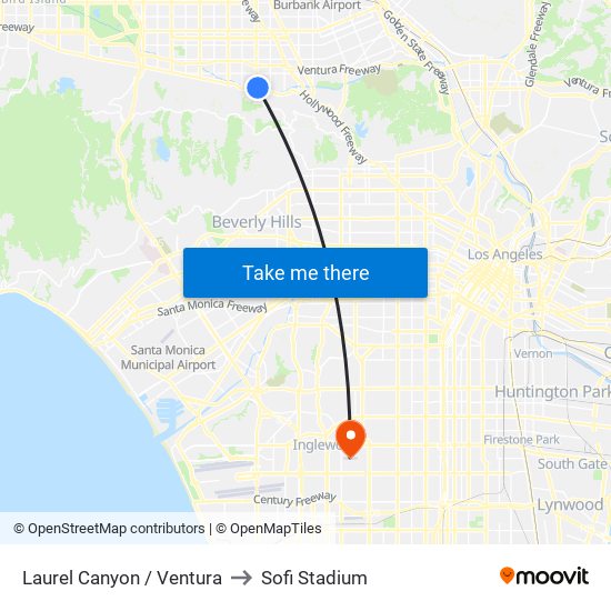 Laurel Canyon / Ventura to Sofi Stadium map