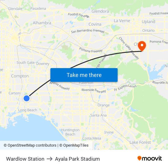 Wardlow Station to Ayala Park Stadium map