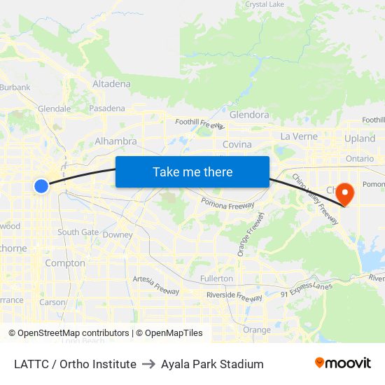 LATTC / Ortho Institute to Ayala Park Stadium map