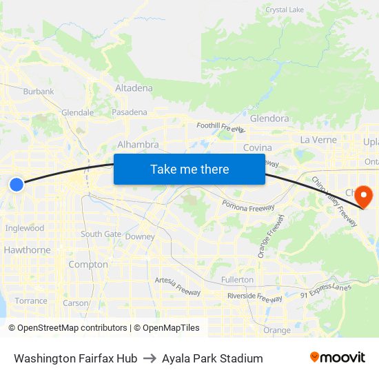 Washington Fairfax Hub to Ayala Park Stadium map