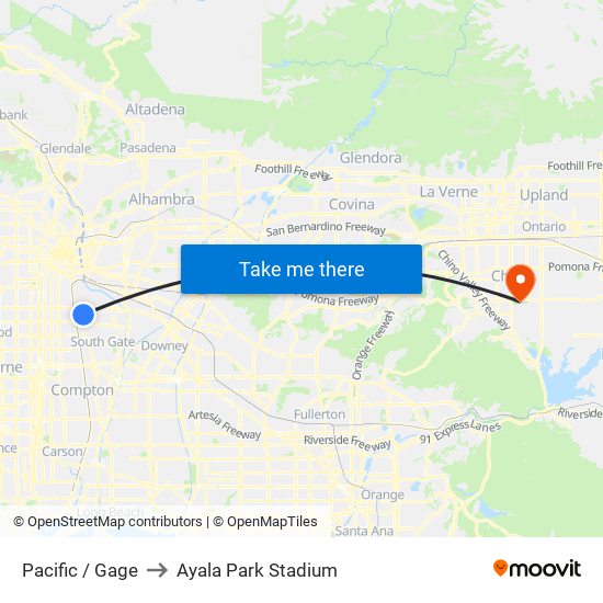 Pacific / Gage to Ayala Park Stadium map