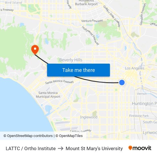 LATTC / Ortho Institute to Mount St Mary's University map