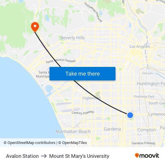 Avalon Station to Mount St Mary's University map