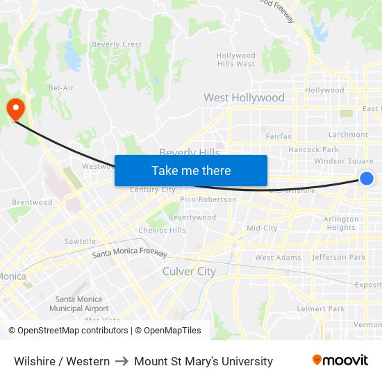 Wilshire / Western to Mount St Mary's University map