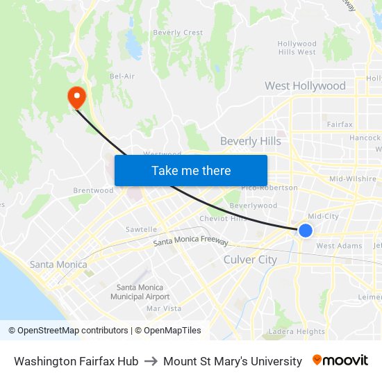 Washington Fairfax Hub to Mount St Mary's University map