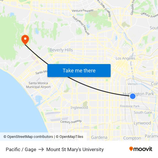 Pacific / Gage to Mount St Mary's University map
