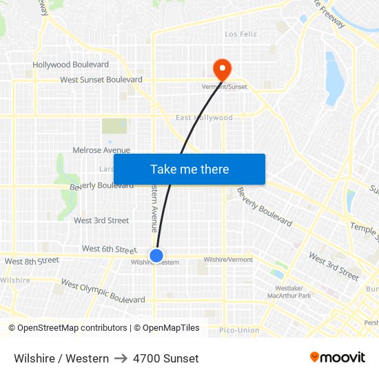 Wilshire / Western to 4700 Sunset map