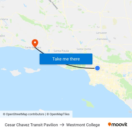 Cesar Chavez Transit Pavilion to Westmont College map