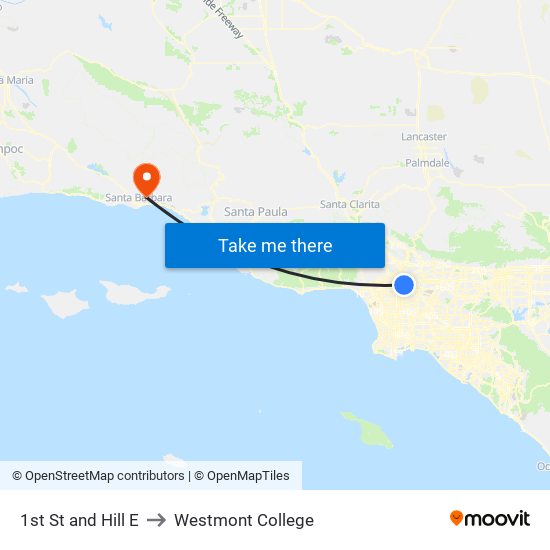 1st St and Hill E to Westmont College map
