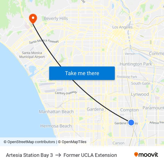 Artesia Station Bay 3 to Former UCLA Extension map