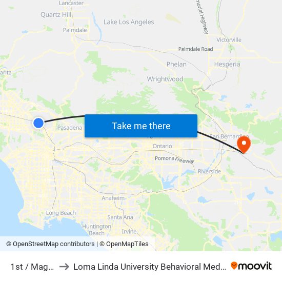 1st / Magnolia to Loma Linda University Behavioral Medicine Center map