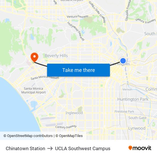 Chinatown Station to UCLA Southwest Campus map