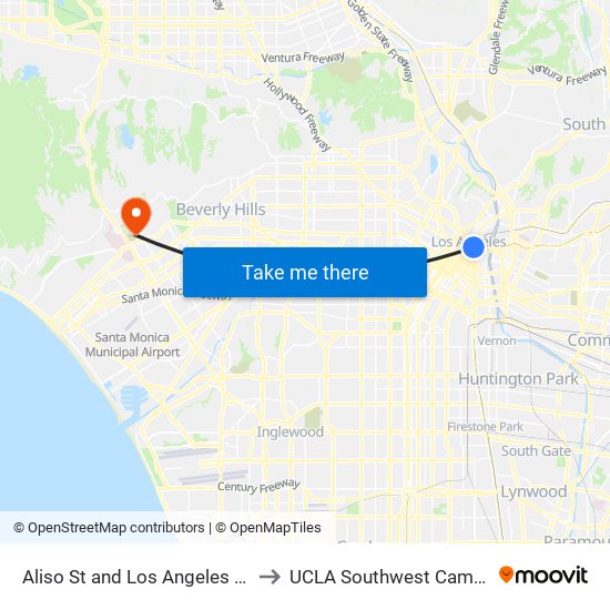 Aliso St and Los Angeles St E to UCLA Southwest Campus map