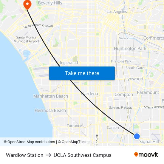 Wardlow Station to UCLA Southwest Campus map