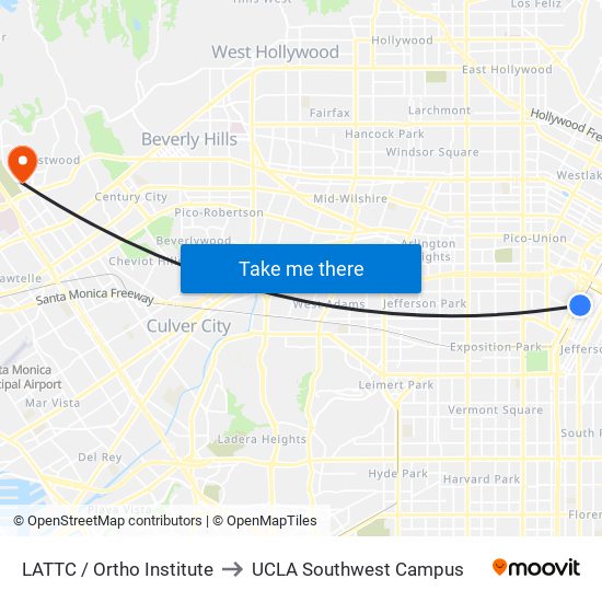 LATTC / Ortho Institute to UCLA Southwest Campus map