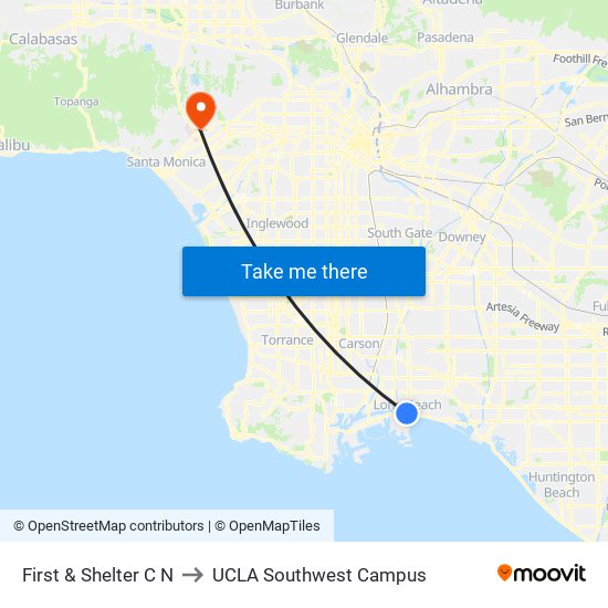 First & Shelter C N to UCLA Southwest Campus map