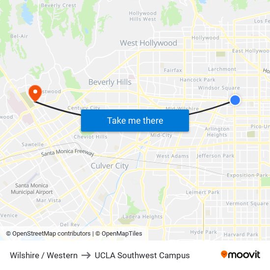 Wilshire / Western to UCLA Southwest Campus map