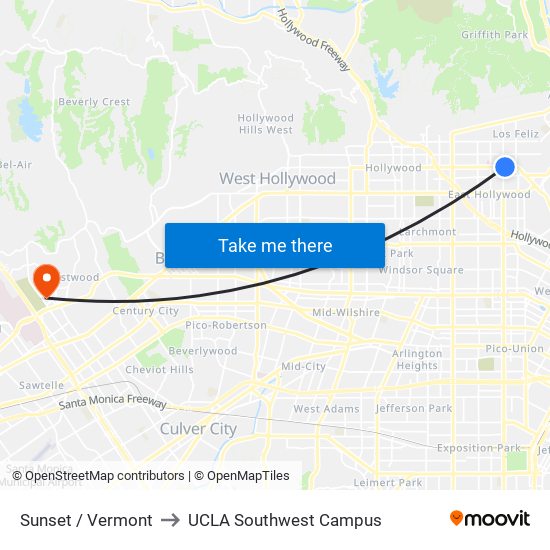 Sunset / Vermont to UCLA Southwest Campus map