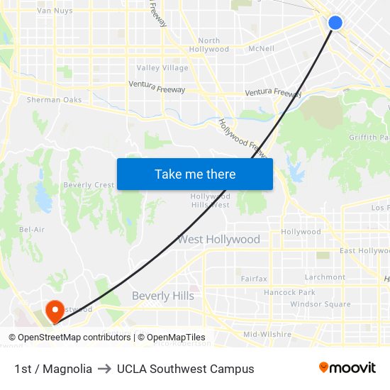 1st / Magnolia to UCLA Southwest Campus map