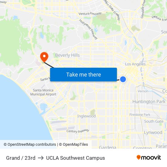 Grand / 23rd to UCLA Southwest Campus map