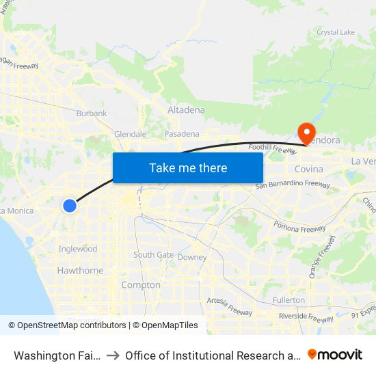 Washington Fairfax Hub to Office of Institutional Research and Assessment map