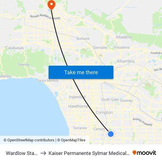 Wardlow Station to Kaiser Permanente Sylmar Medical Office map