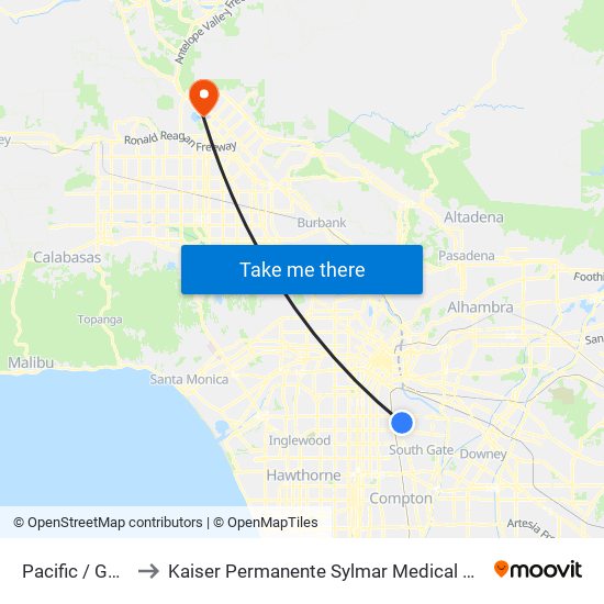 Pacific / Gage to Kaiser Permanente Sylmar Medical Office map