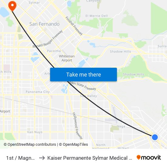 1st / Magnolia to Kaiser Permanente Sylmar Medical Office map